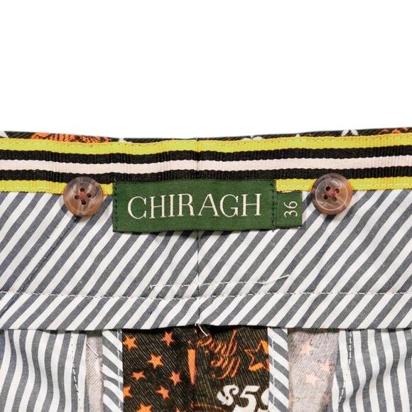 Mens 36 Gurkha Pants Green Orange Graphic Print Flat Front Straight Fit Trousers - Picture 3 of 8